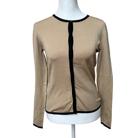 Ann Taylor Silk Beige Crewneck Cardigan - Size XS - Picture 1 of 7